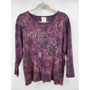 Pleasant Shade Wine Country Merlot Graphic Top Purple Cotton Size Large